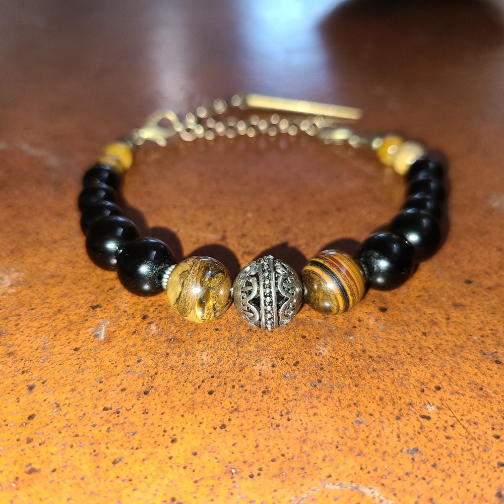 Mens adjust wire 10,8,6,4mm beads braclet